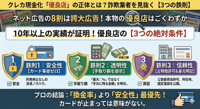 クレジットカード現金化「優良店」の正体と、詐欺業者を見抜く3つの鉄則